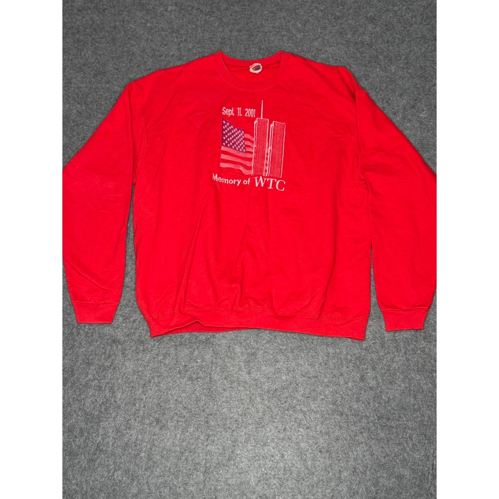 Vintage Fruit of the Loom‎ Memory of WTC 9/11 Twin Towers Red Sweatshirt XXL